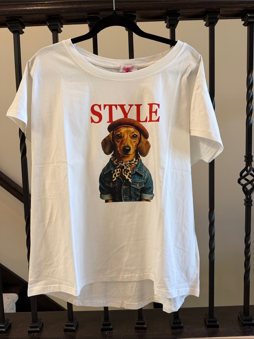 White 'Style' Graphic Tee with Dog Print - Women